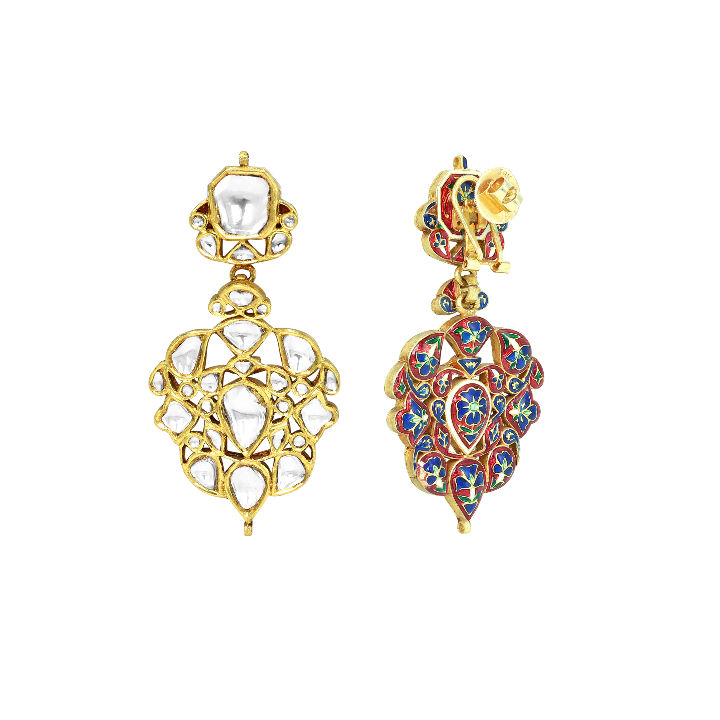 Ivory Polki Danglers with Geometric Petal Design